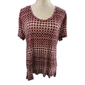 ST. JOHN Women's Top T-Shirt Multicolor Geometric Print Beaded Sz M